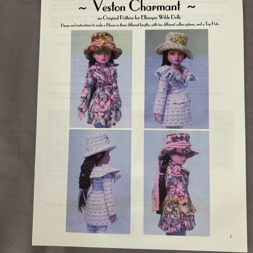 Ellowyne Wilde Veston Charmant Doll Sewing Pattern Blazer Coat Hat 16" Craft